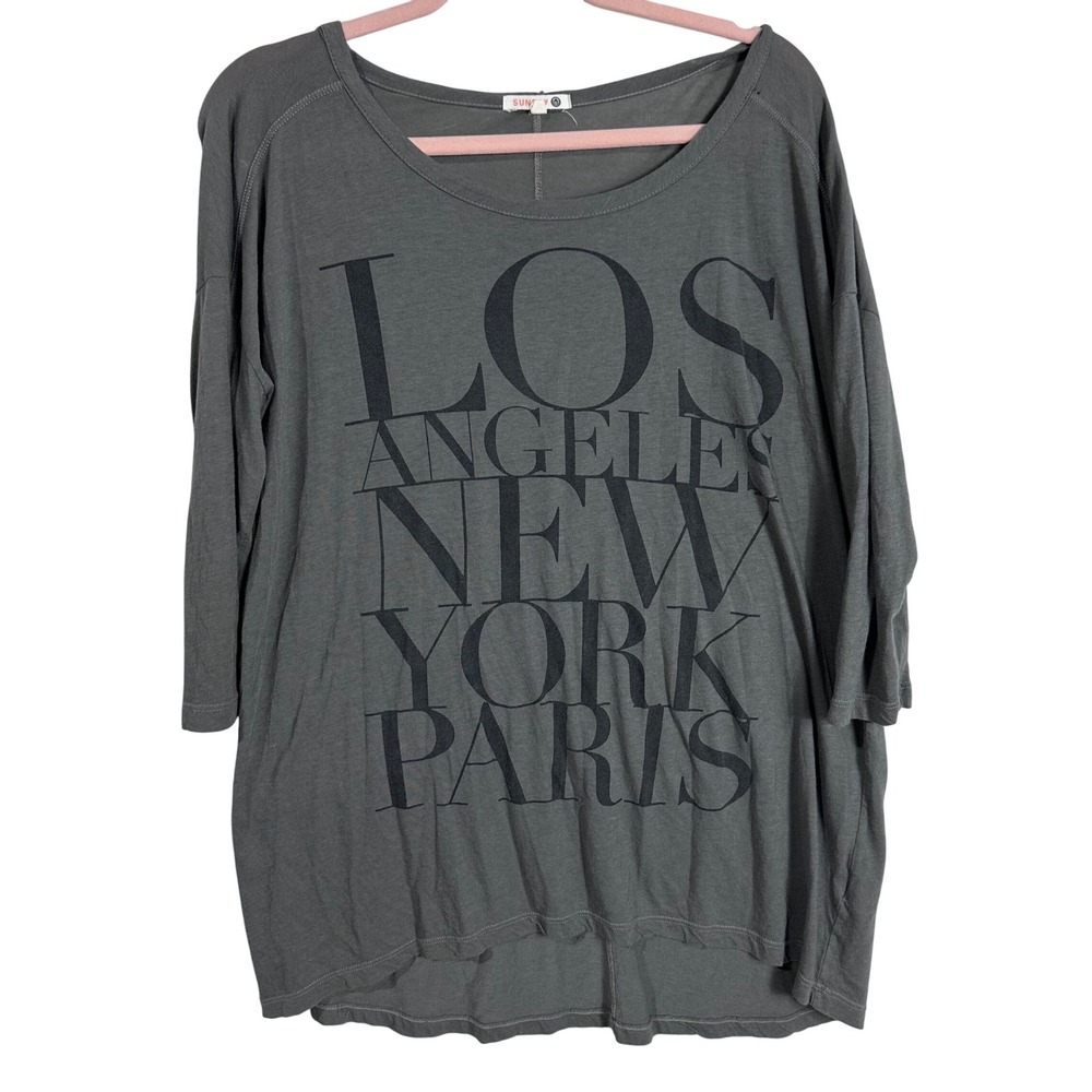 Sundry Los Angeles New York Paris Graphic Tee Oversized 3/4 Sleeve OS y2k retro